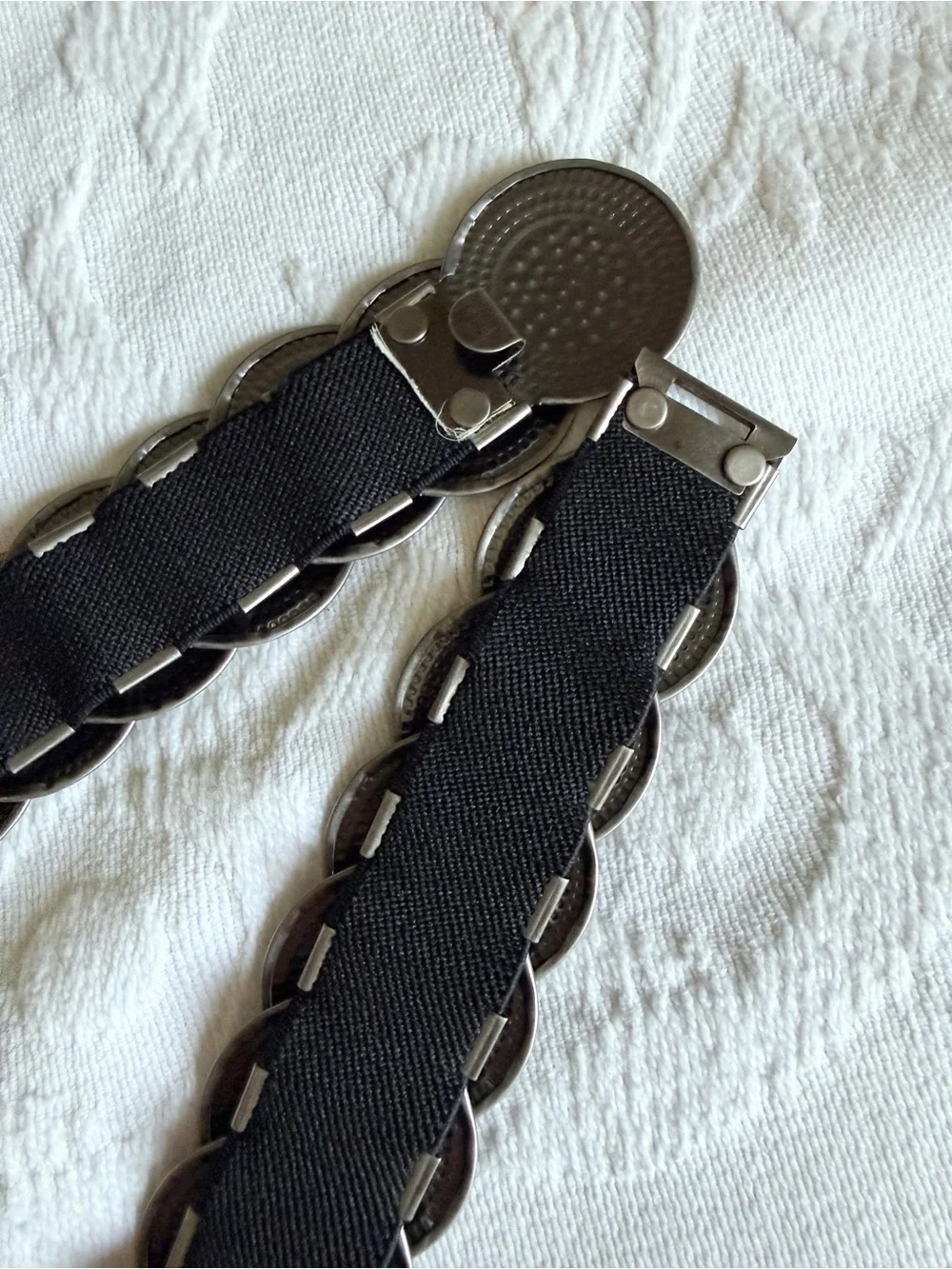 80s Silver Tone Metal Disc Coin Stretch Belt Boho Medallion Cinch OS
